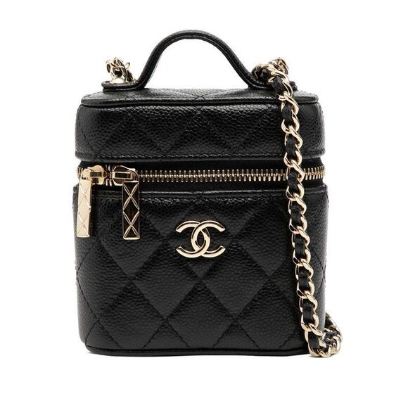 Chanel Handbags - Chanel Matelasse Coco Mark Small Vanity Bag Chain Shoulder Bag Black Caviar